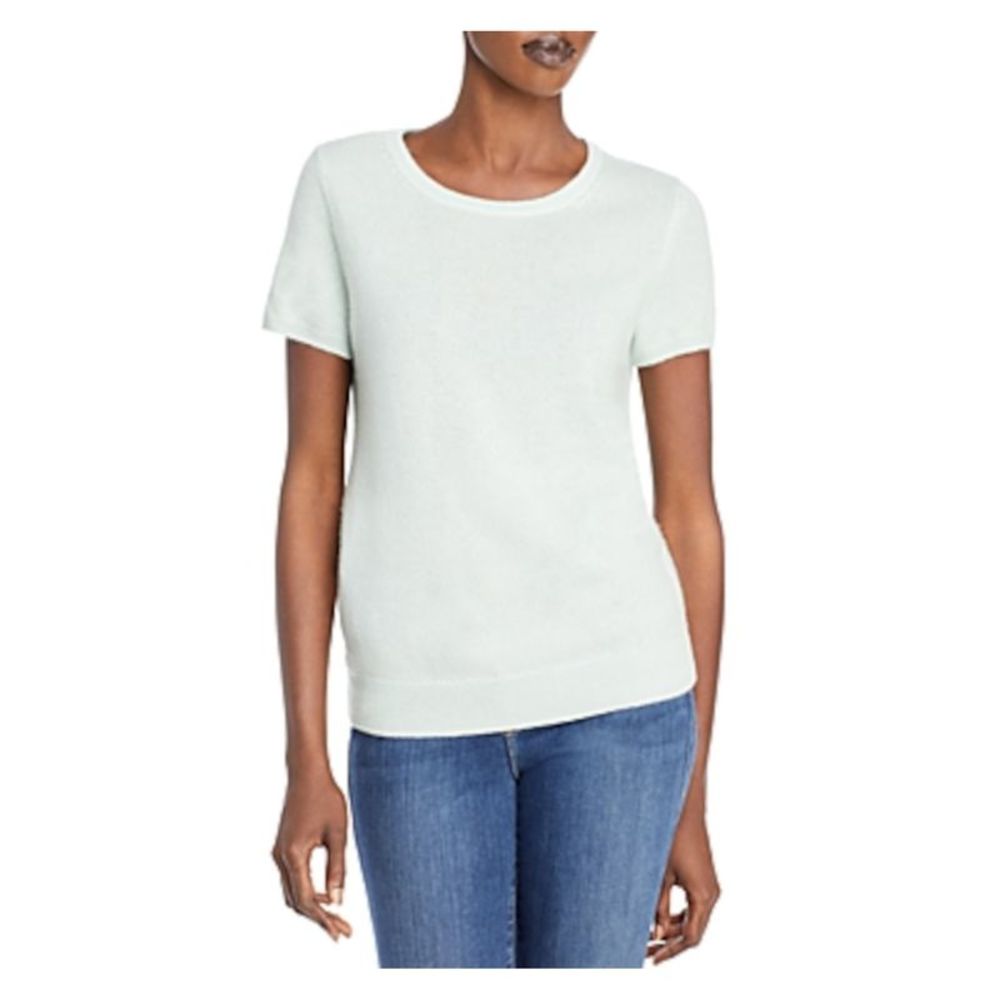NWT C by Bloomngdales Womens cashmere light Green Short Sleeve sweaterM